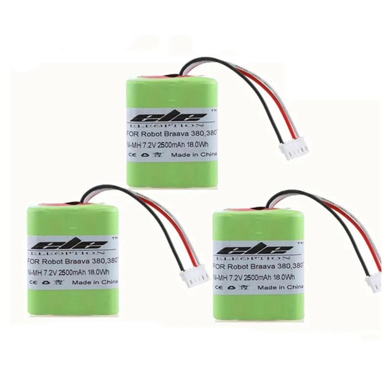 3PCS 7.2V 18.0Wh New 2.5Ah 2500mAh Ni-MH Battery for iRobot Roomba Braava 380 380T