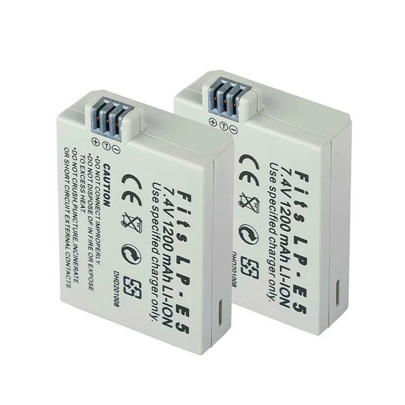 2PCS 7.4v 1200mah LP-E5 lithium-ion battery for 450d 500d 1000d kiss x2 x3 f rebel xs xsi t1i