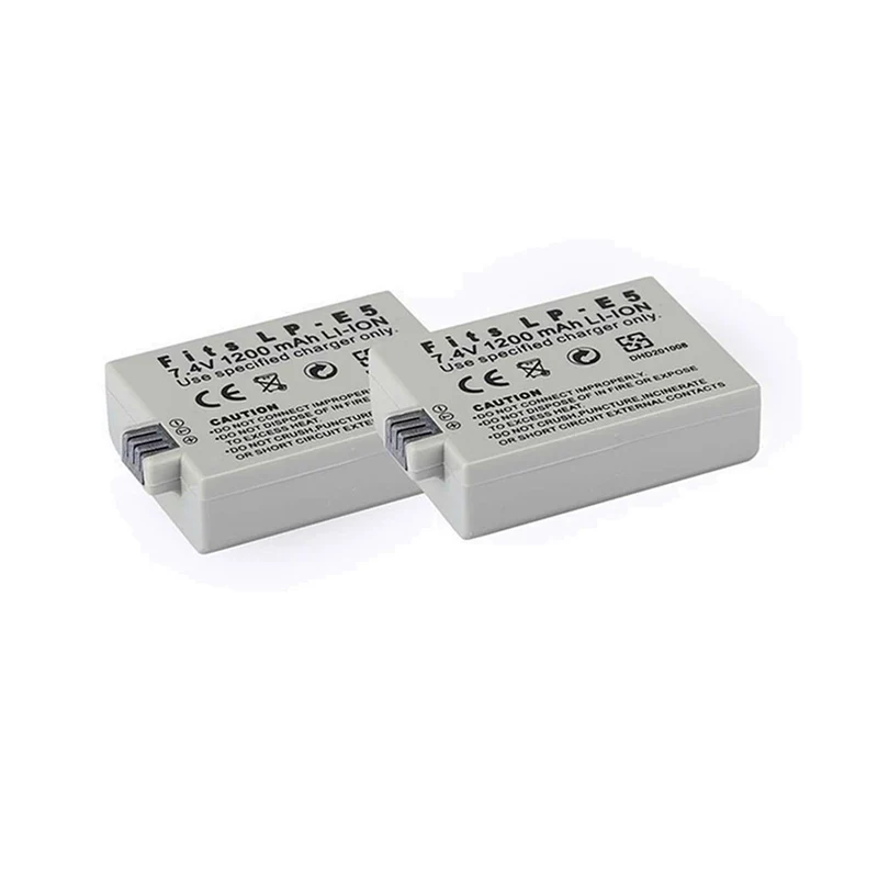 2PCS 7.4v 1200mah LP-E5 lithium-ion battery for 450d 500d 1000d kiss x2 x3 f rebel xs xsi t1i