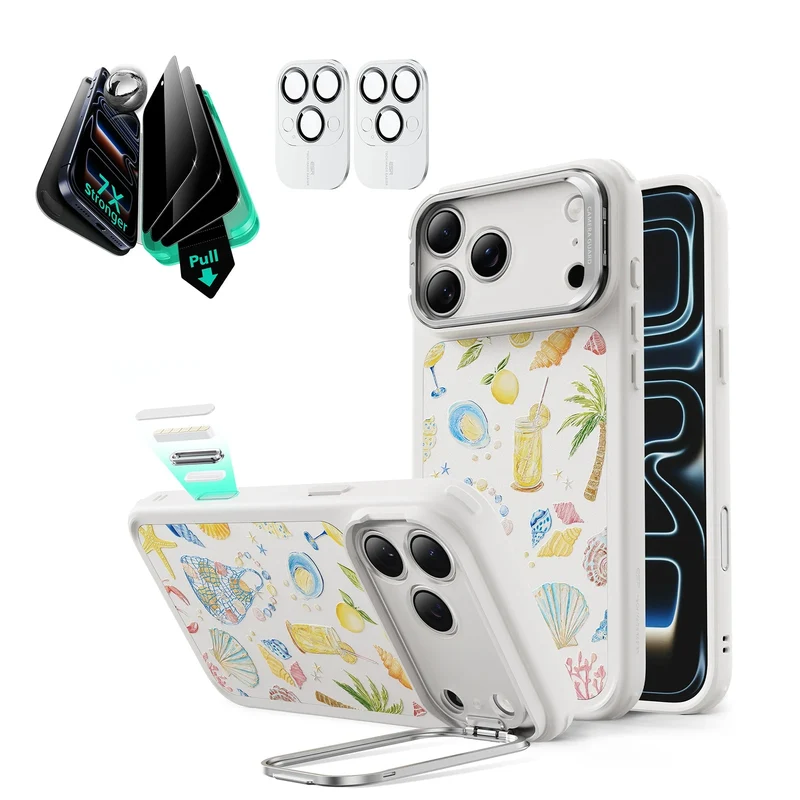 iPhone 17 Pro Bundle Classic Hybrid Magnetic Case (Camera Control, Stash Stand) and Armorite Privacy Screen Protector - Coastal Summer
