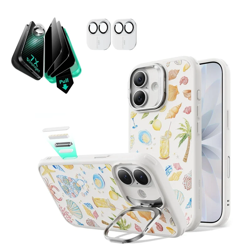 iPhone 17 Bundle Classic Hybrid Magnetic Case (Camera Control, Stash Stand) and Armorite Privacy Screen Protector - Coastal Summer