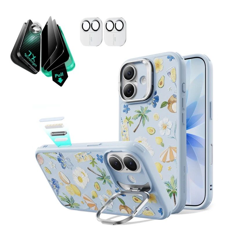 iPhone 17 Bundle Classic Hybrid Magnetic Case (Camera Control, Stash Stand) and Armorite Privacy Screen Protector - Tropical Paradise