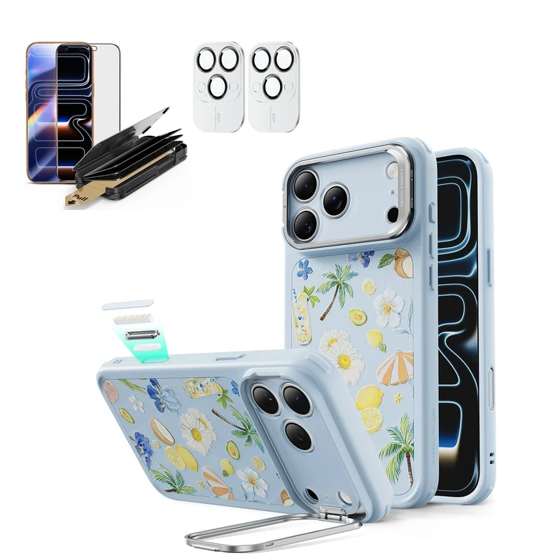 iPhone 17 Pro Max Bundle Classic Hybrid Magnetic Case (Stash Stand) and Armorite Pro Privacy Screen Protector - Tropical Paradise