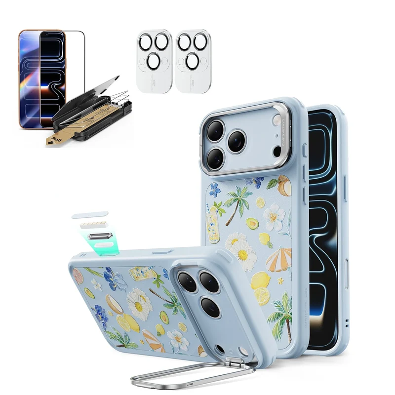 iPhone 17 Pro Bundle Classic Hybrid Magnetic Case (Camera Control, Stash Stand) and Armorite Pro Screen Protector - Tropical Paradise