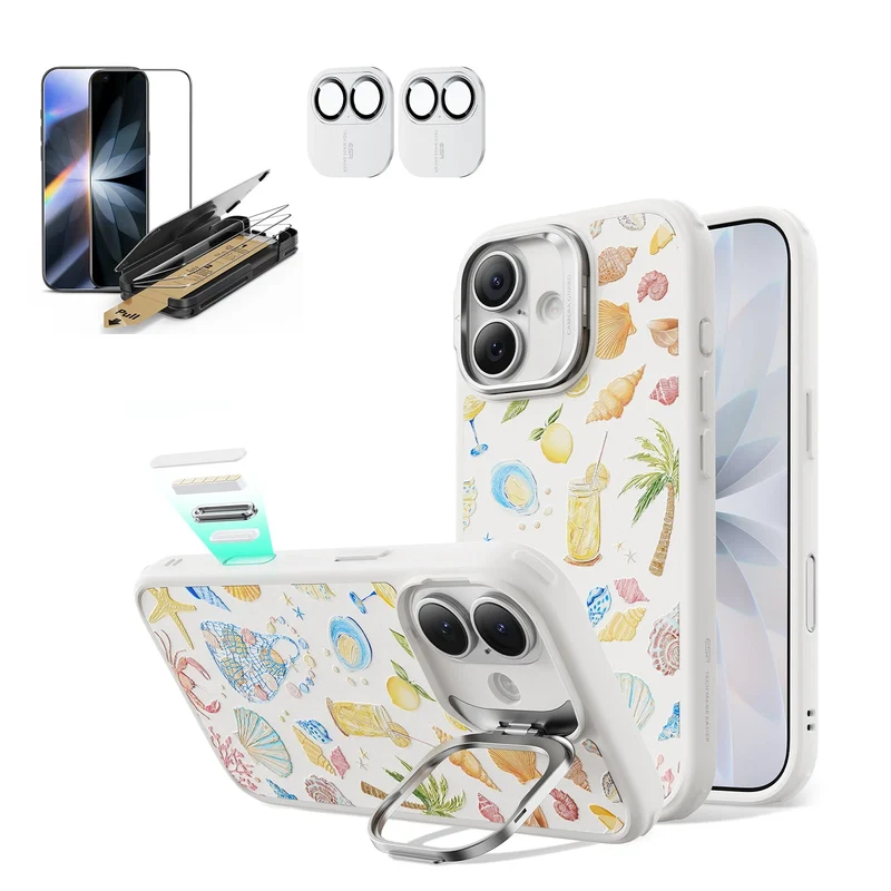 iPhone 17 Bundle Classic Hybrid Magnetic Case (Camera Control, Stash Stand) and Armorite Pro Screen Protector - Coastal Summer