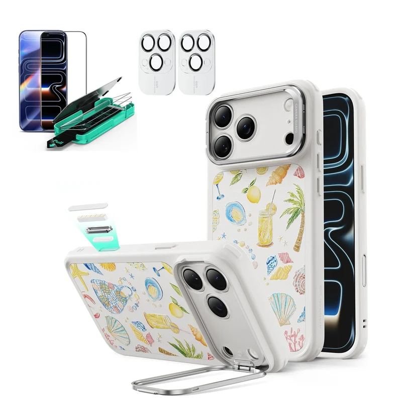 iPhone 17 Pro Max Bundle Classic Hybrid Magnetic Case (Camera Control, Stash Stand) and Armorite Screen Protector - Coastal Summer