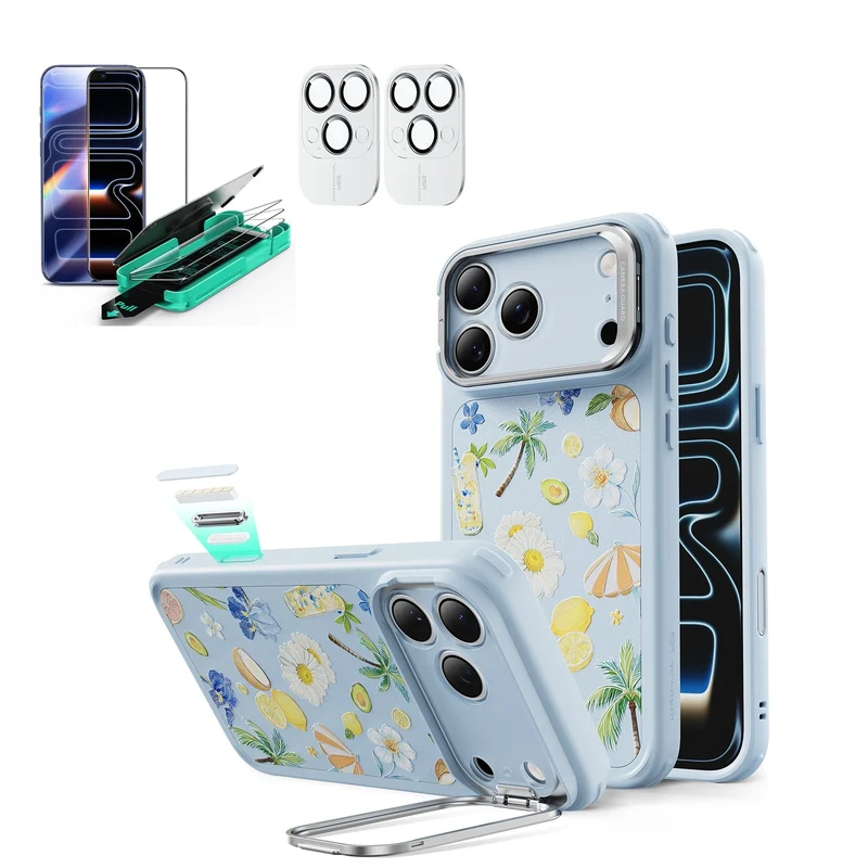 iPhone 17 Pro Max Bundle Classic Hybrid Magnetic Case (Camera Control, Stash Stand) and Armorite Screen Protector - Tropical Paradise