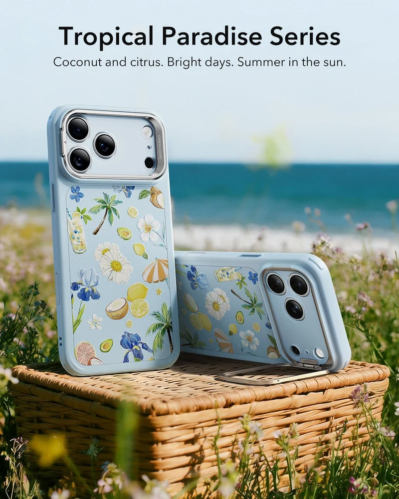 iPhone 17 Pro Bundle Classic Hybrid Magnetic Case (Camera Control, Stash Stand) and Armorite Screen Protector - Tropical Paradise