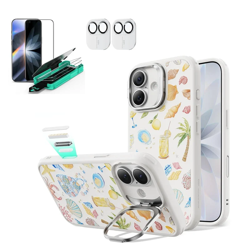 iPhone 17 Bundle Classic Hybrid Magnetic Case (Camera Control, Stash Stand) and Armorite Screen Protector - Coastal Summer