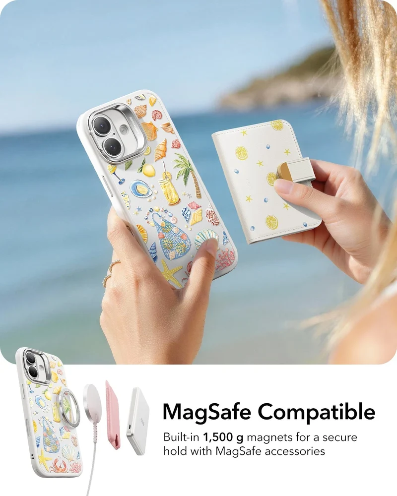 iPhone 17 Bundle Classic Hybrid Magnetic Case (Camera Control, Stash Stand) and Armorite Screen Protector - Coastal Summer