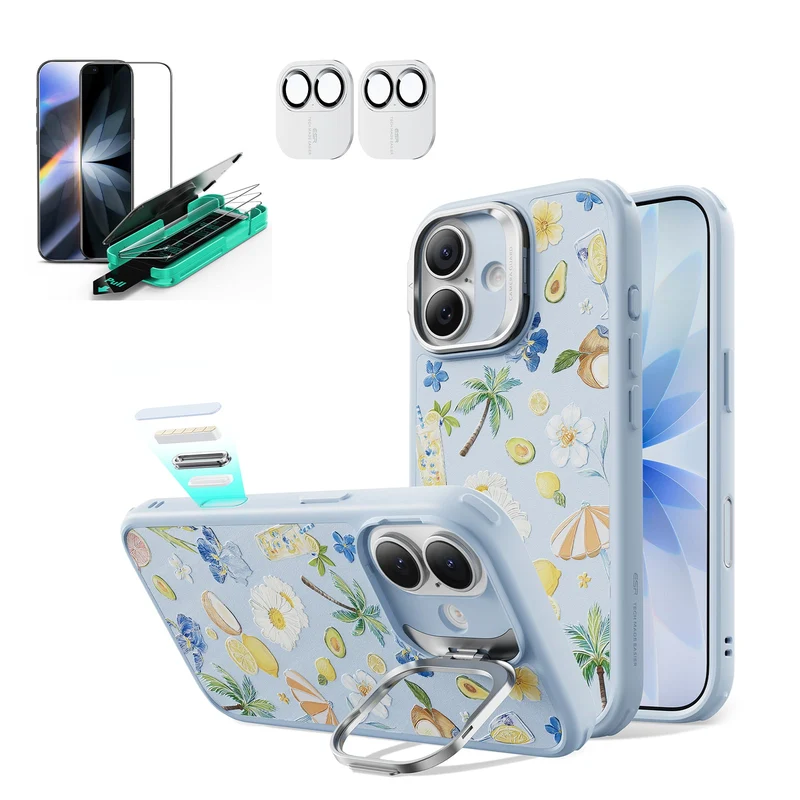 iPhone 17 Bundle Classic Hybrid Magnetic Case (Camera Control, Stash Stand) and Armorite Screen Protector - Tropical Paradise