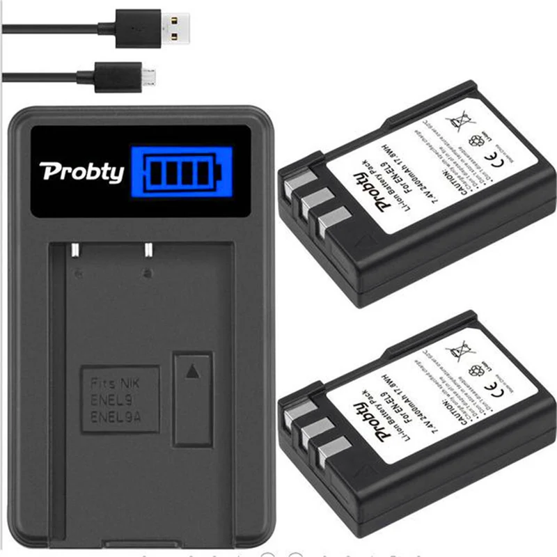 2 pieces 7.4v 2400mah EN-EL9 EN-EL9a lithium-ion battery for Nikon D40 D40X D60 D3000 D5000 charger000