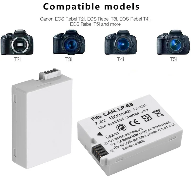 7.2V 1800 mAh camera battery for Canon EOS 550D Rebel X4 X5 X6i X7