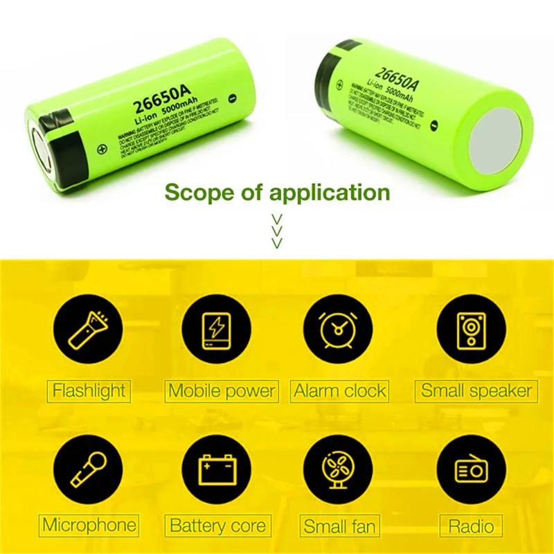 2 pieces 26650A 3.7 V 5000 mAh lithium-ion battery