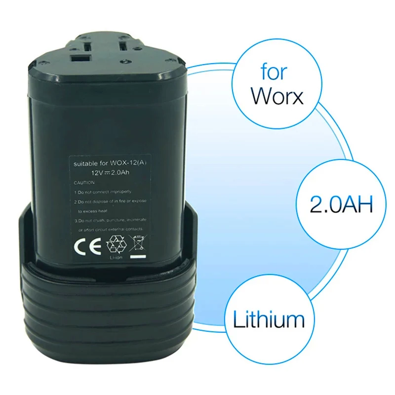 12V 2000mAh Li-Ion battery suitable for Worx cordless power tools WX125 WX126