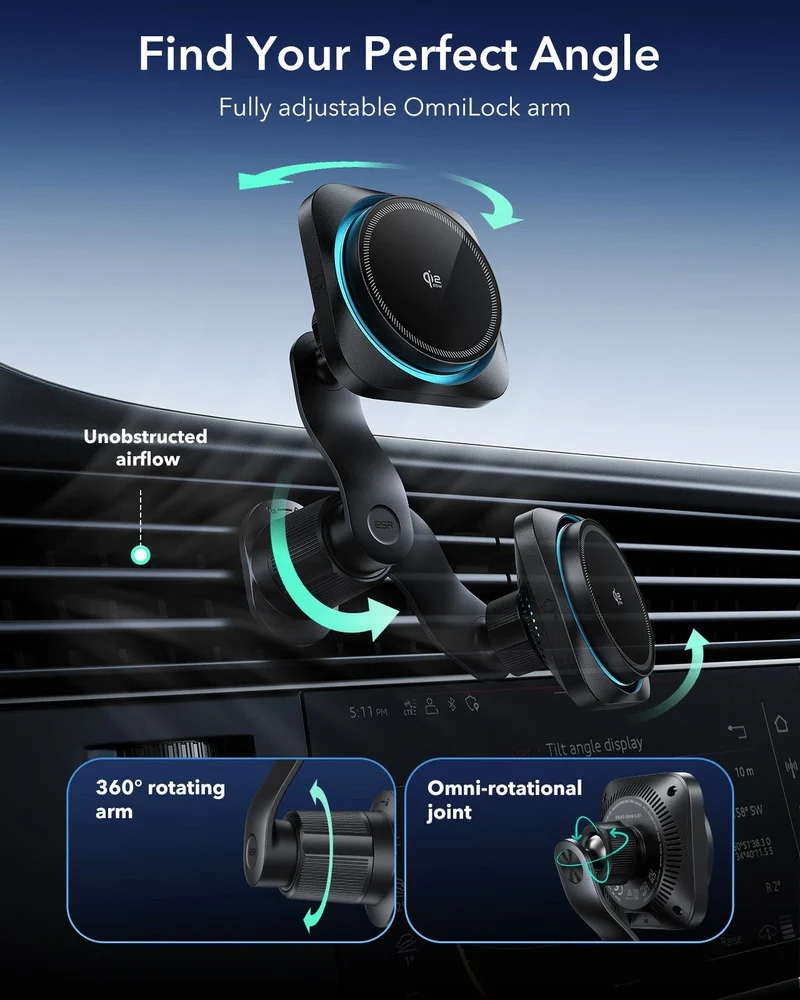 25W CryoBoost Foldable 3-in-1 Magnetic Charger and Car Charger (Air Vent) Bundle– EU Plug-Black