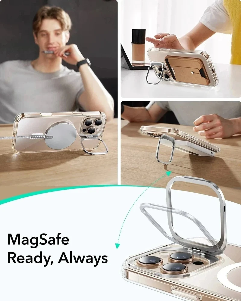 iPhone 16 Pro Max Classic Hybrid Magnetic Case Protection Bundle (Camera Control, Stash Stand) - Clear