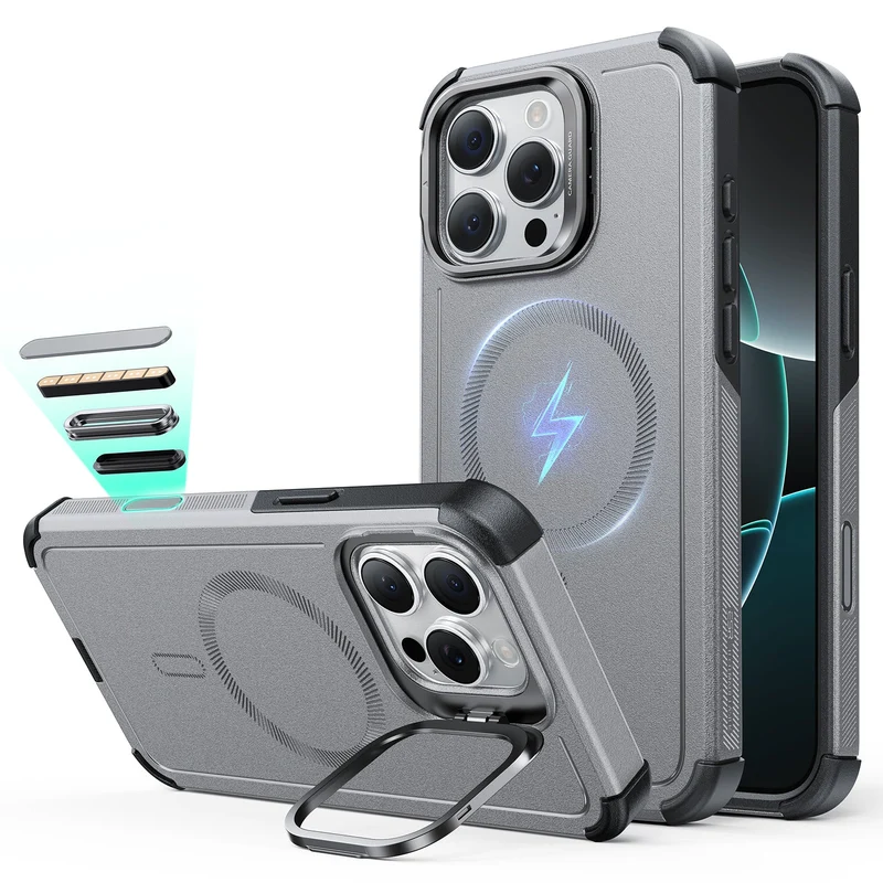 iPhone 16 Pro Max Cyber Tough Magnetic Case (Camera Control, Stash Stand) - Titanium