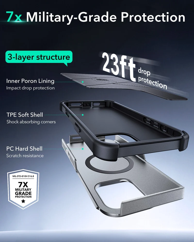iPhone 16 Pro Max Cyber Tough Magnetic Case (Camera Control, Stash Stand) - Titanium
