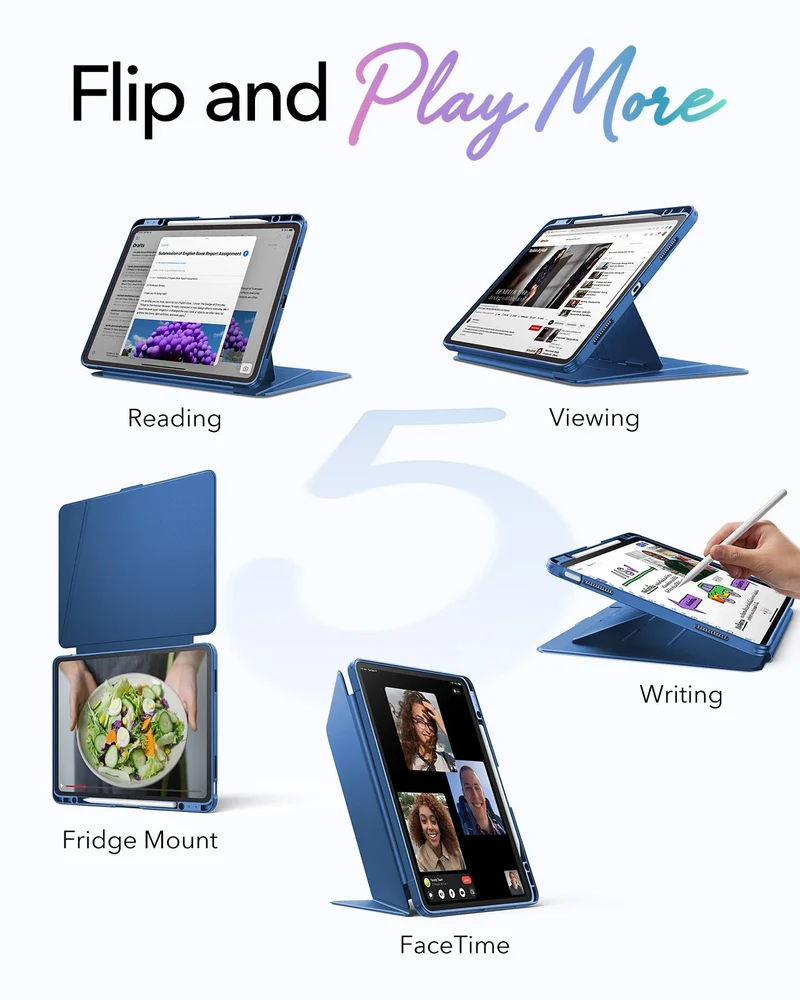 iPad Air 13" (M3) 2025 Bundle Flip Magnetic Case with Pencil Holder & Armorite® Paper-Feel Protection - Navy Blue