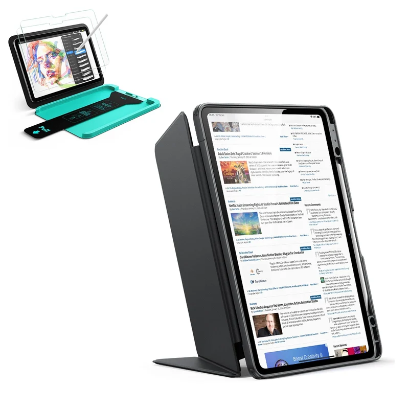 iPad Air 13" (M4) 2026 Bundle Flip Magnetic Case with Pencil Holder & Armorite® Paper-Feel Protection - Black