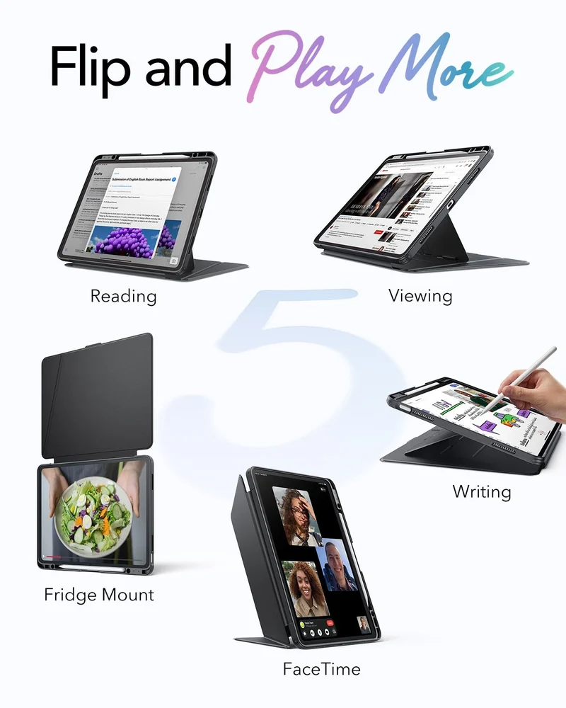 iPad Air 13" (M4) 2026 Bundle Flip Magnetic Case with Pencil Holder & Armorite® Paper-Feel Protection - Black