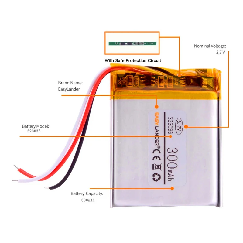 3 wire 323036 3.7V 300mAh lithium polymer battery for Original Sansa replacement Sansa clip MP3 player