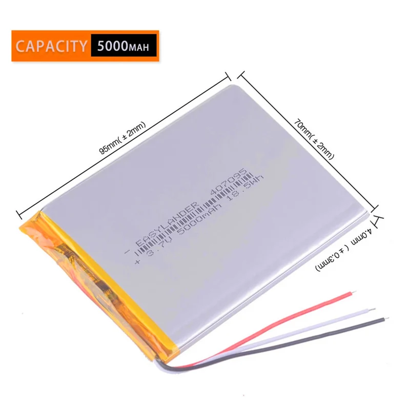 3.7 V 5000 mAh lithium-ion battery for Tablet PC 7 inch MP3 MP4407095
