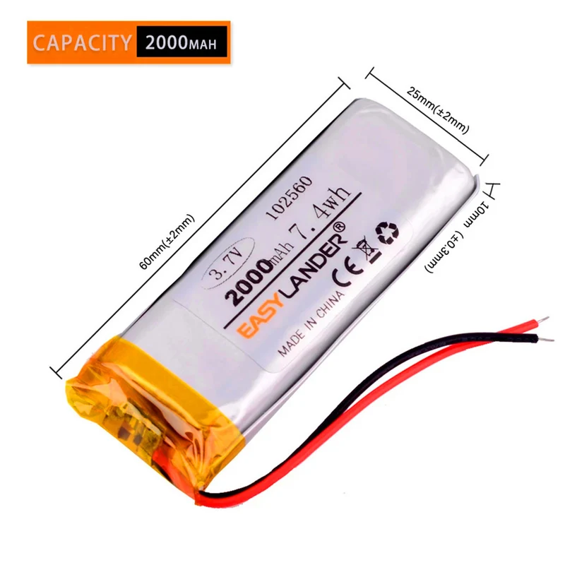 3.7 V 2000 mAh 102560 lithium polymer battery pack Lithium-ion lithium battery pack for e-book mobile power DIY tablet