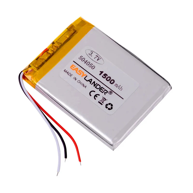 504050 3.7V 3-Wire 1500MAH Polymer Lithium Battery for GPS, mp3, mp4 ,Cell Phone, Navigator DVR
