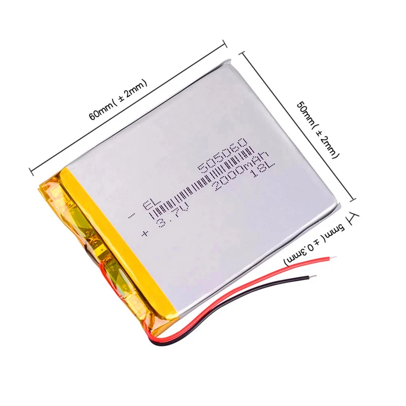 3.7V 2000mAh 505060 lithium battery for intercom Bluetooth speaker PDA POS GPSPOS