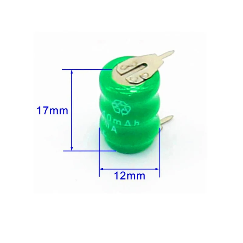 3Pcs Ni-MH Button Rechargeable PLC Data Backup Battery 3.6V 40MAH with 2Pin Lugs