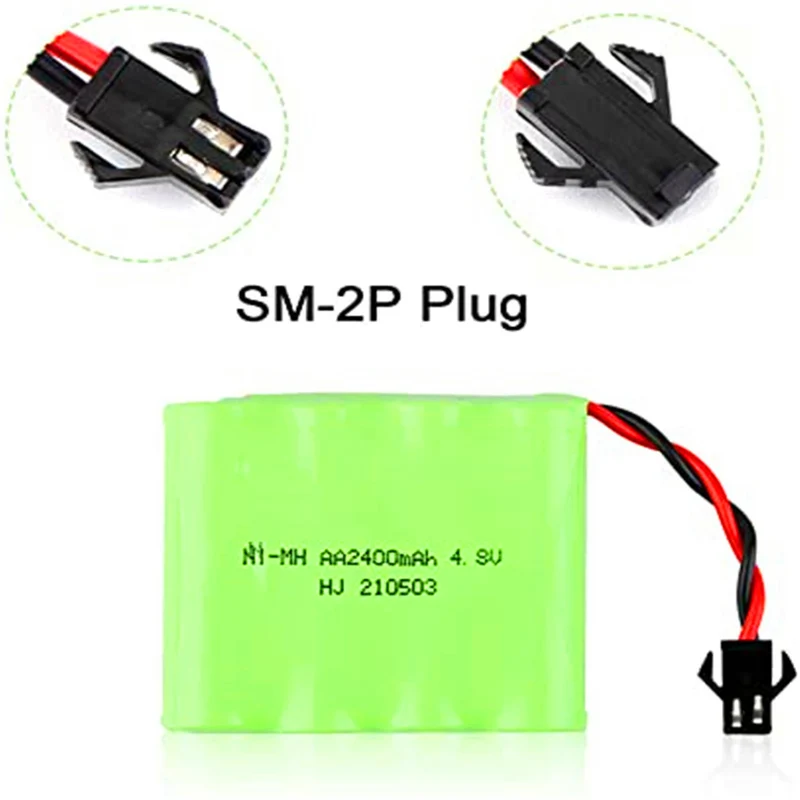 4.8 V 2400 mAh NI-MH AA battery with SM-2P 2-pin connector and USB charging cable