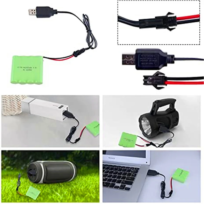 4.8 V 2400 mAh NI-MH AA battery with SM-2P 2-pin connector and USB charging cable