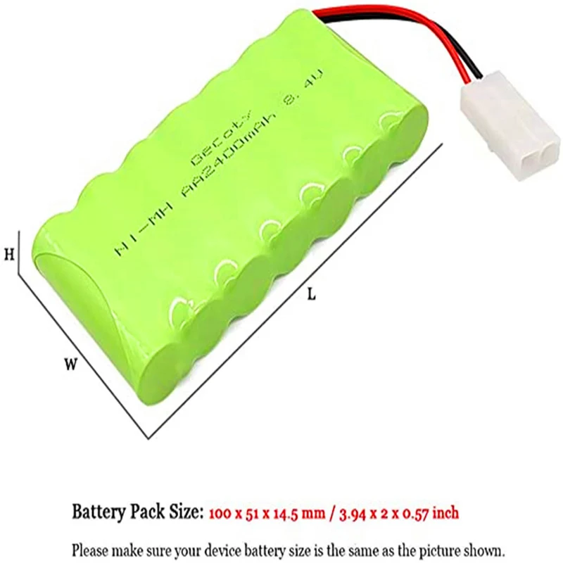 8.4V 2400mAh RC battery, rechargeable NI-MH AA battery pack with USB charging cable and KET 2P plug, for remote-controlled toys
