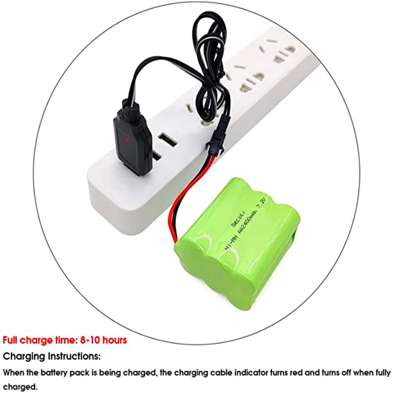 7.2V NI-MH battery, 2400mAh rechargeable AA battery with SM 2P connector and USB charging cable