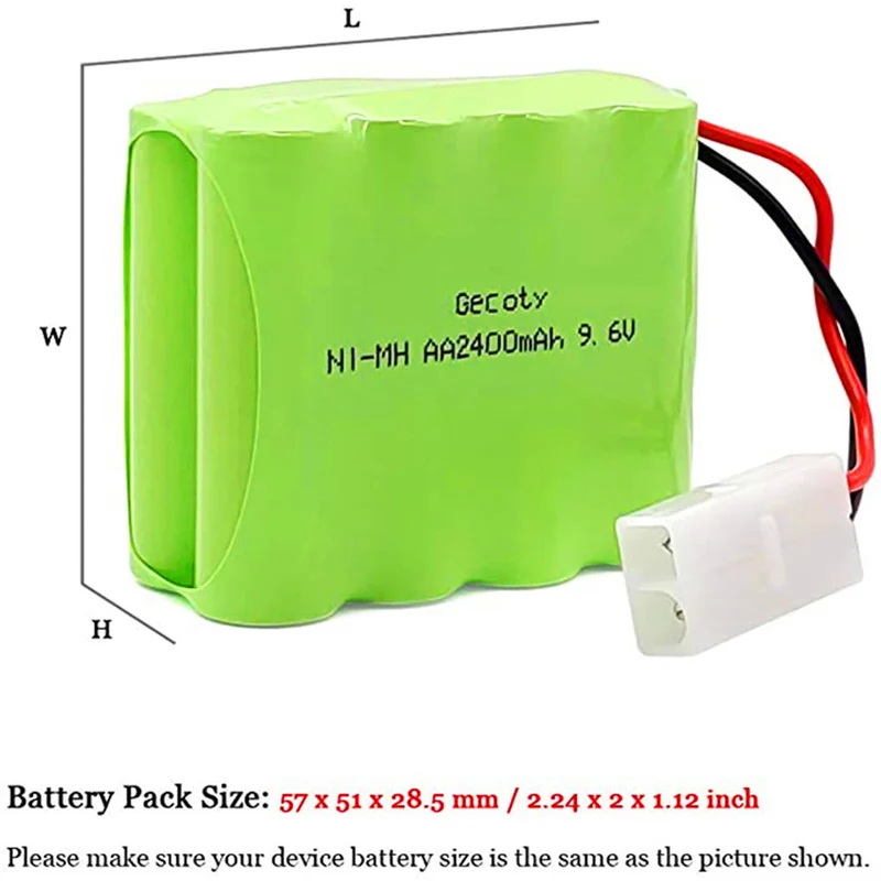 9.6V NiMH battery, 2400mAh rechargeable AA battery pack with USB charging cable and KET 2P connector