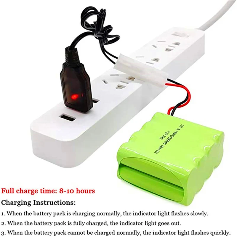 9.6V NiMH battery, 2400mAh rechargeable AA battery pack with USB charging cable and KET 2P connector