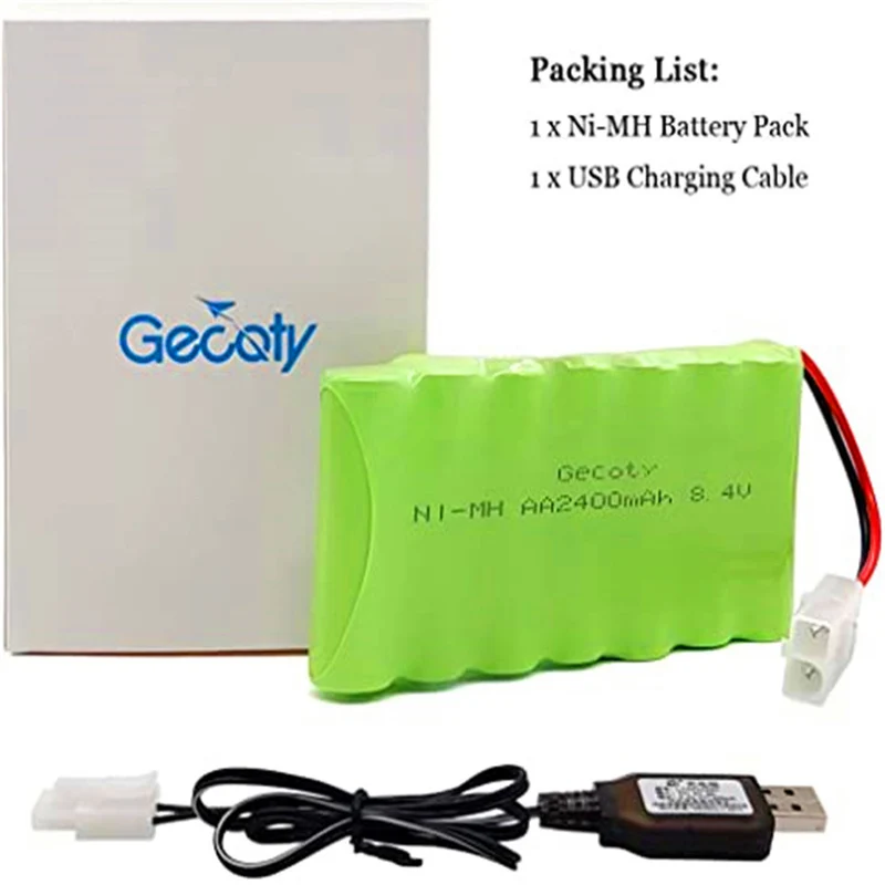 8.4V 2400mAh RC battery, rechargeable NI-MH AA battery pack for remote-controlled toys, lighting, power tools