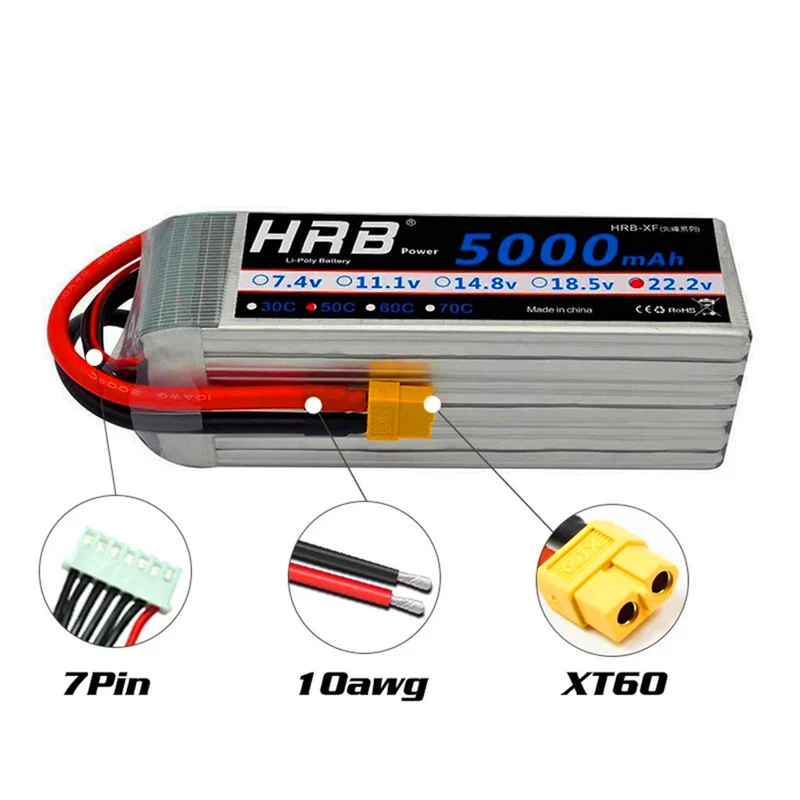 pieces 22.2V 5000mAh XT60 RC lithium polymer battery Align 7.2 Yak 54 remote-controlled four-axis helicopter drone 50C 100C 6S