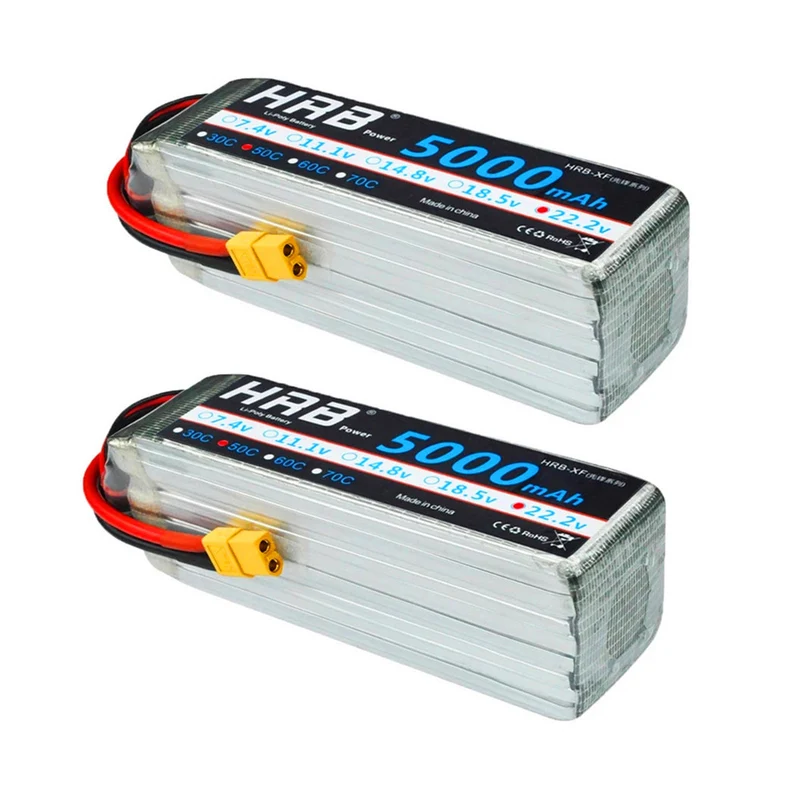 2 pieces EC5 22.2V 5000mAh 50C 100C 6S RC lithium polymer battery Align 7.2 Yak 54 remote-controlled four-axis helicopter drone