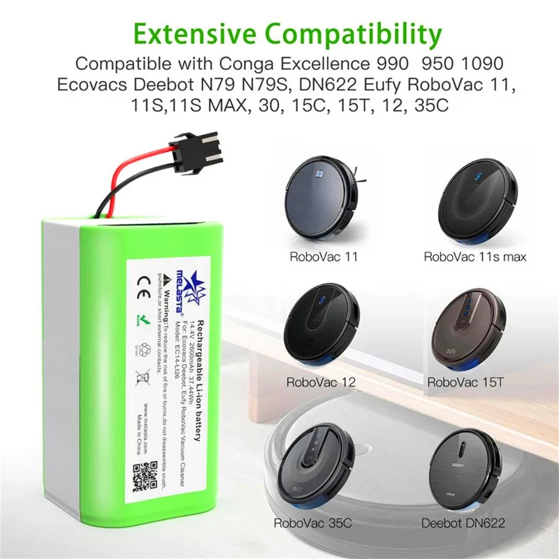 14.4 V 2600mAh Li-Ion battery for Conga Excellence 950 990 1090 Deebot n79 n79S dn622 Robovac 11 11s 12 15c 30 35c x500