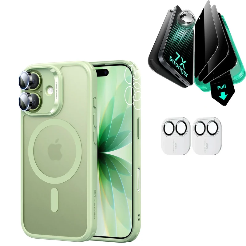 iPhone 17 Bundle Classic Hybrid Magnetic Case (Camera Control) and Armorite Privacy Screen Protector - Frosted Light Green