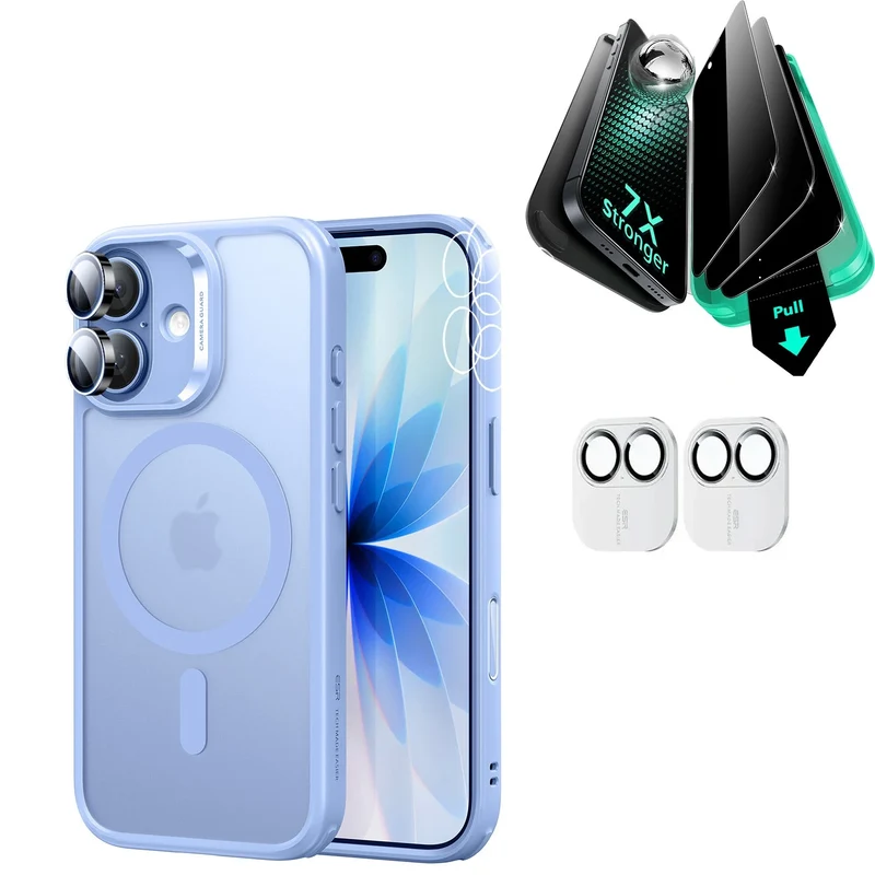 iPhone 17 Bundle Classic Hybrid Magnetic Case (Camera Control) and Armorite Privacy Screen Protector - Frosted Light Blue