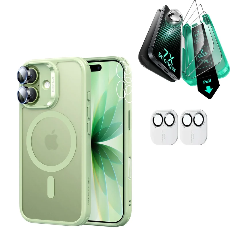 iPhone 17 Bundle Classic Hybrid Magnetic Case (Camera Control) and Armorite Screen Protector - Frosted Light Green