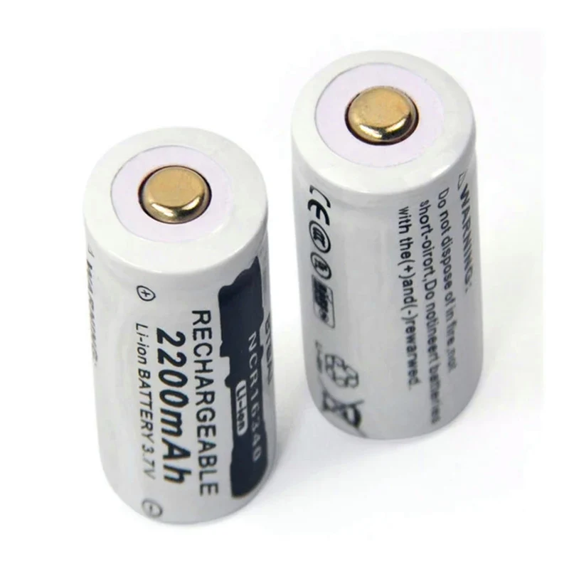 2 pieces 3.7 V 2200 mAh Li-Ion 16340 battery CR123A battery 3.7 V CR123 laser pointer LED flashlight battery