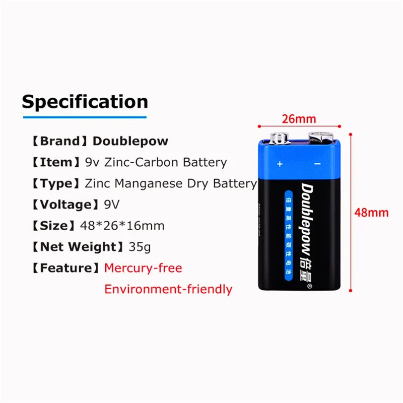 2PCS 9V battery 6f22 primary battery and dry battery, used for multimeter alarm microphone iron box disposable battery