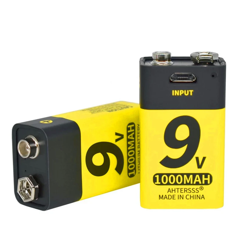 2 pieces 9V USB battery lithium 6f22 9V lithium-ion battery for multimeters, smoke detectors, metal detectors and other batteries