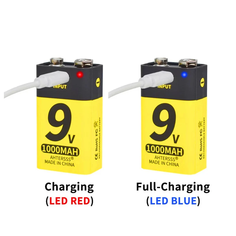 2 pieces 9V USB battery lithium 6f22 9V lithium-ion battery for multimeters, smoke detectors, metal detectors and other batteries