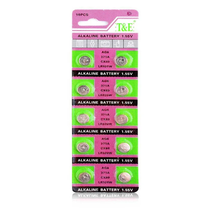 200 pieces = 20 cards AG6 1.55 V alkaline button battery 371 d371 605 sr920sw sr69 Advertising watch button battery